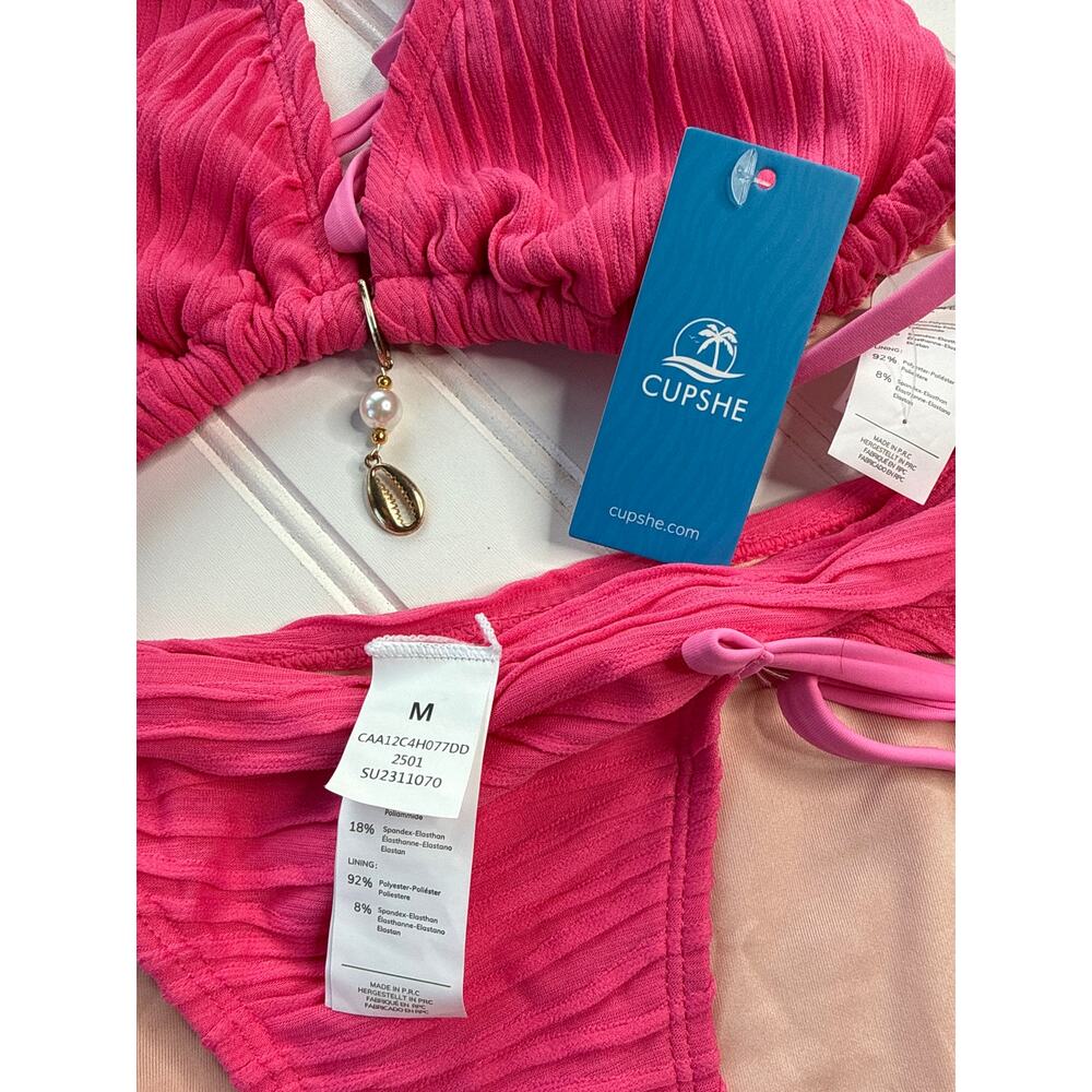 NWT Cupshe Lot of 4 Bikinis Oceanside Charm & Pink Textured Halter Swimsuit Sz M - Picture 8 of 9